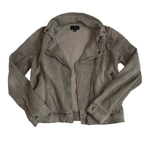 Lucky Brand Women's Denim Moto Jacket Zip Up Faded Gray SIZE M